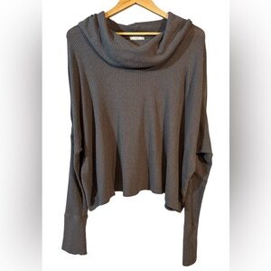 Lucky Brand Size XL Cowl Neck Sweater Knit Top Dark Gray